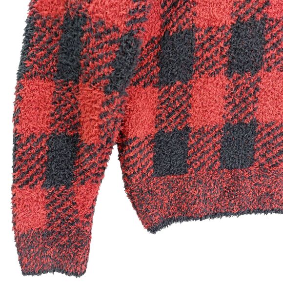 SKIMS Buffalo Plaid Fuzzy Knit Sweater 2X Red Black Cozy Oversized Soft - Picture 10 of 11